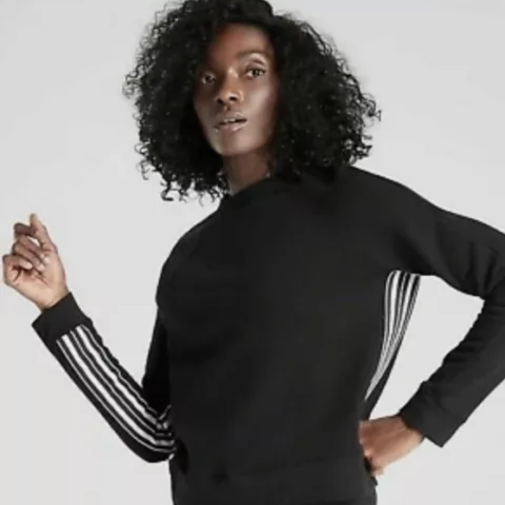 Athleta Black 24/7 Crew Neck Sweatshirt with White Stripes